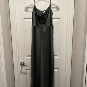 Elegant Forest Green BHLDN Satin Dress